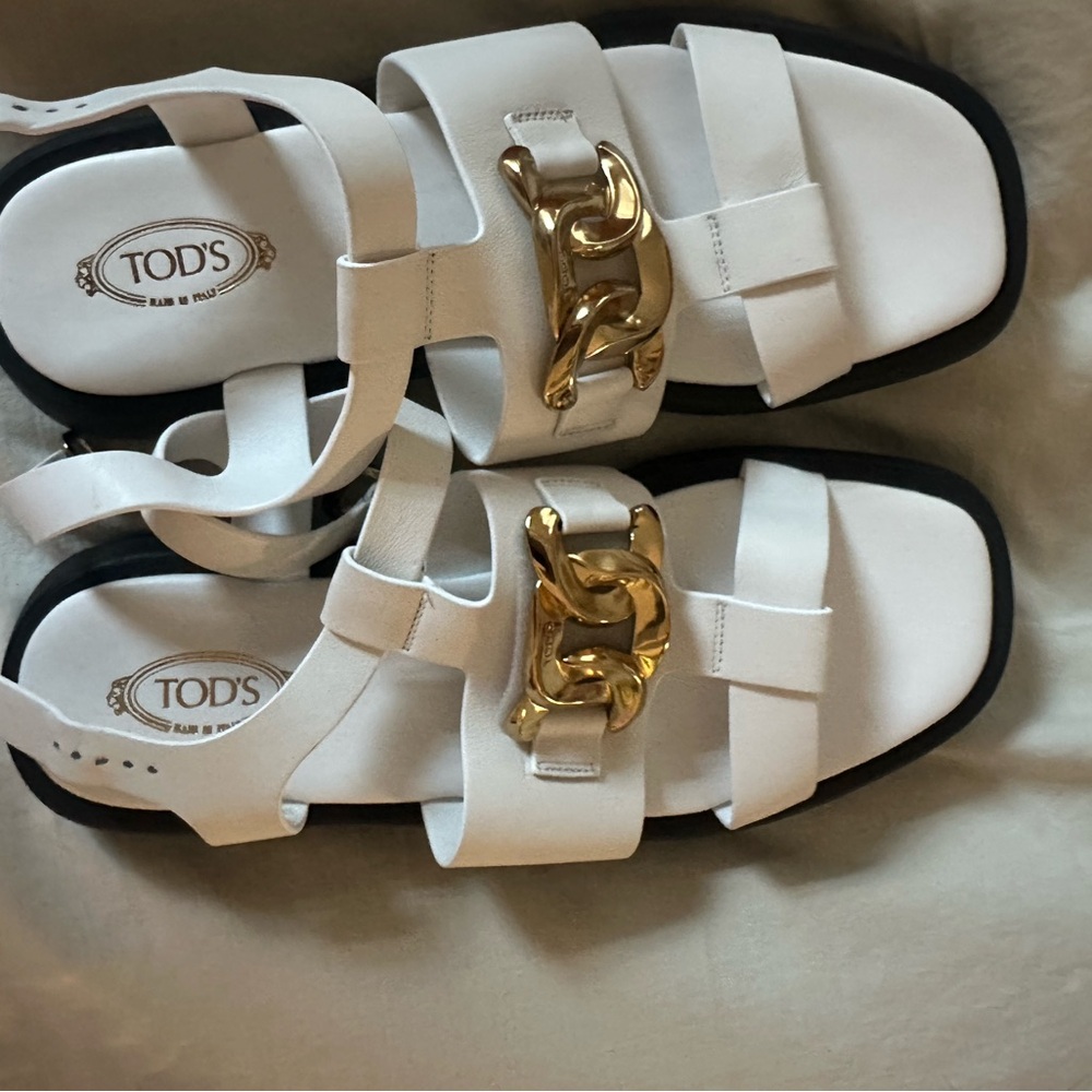 Tod's White Sandals with Gold Accent